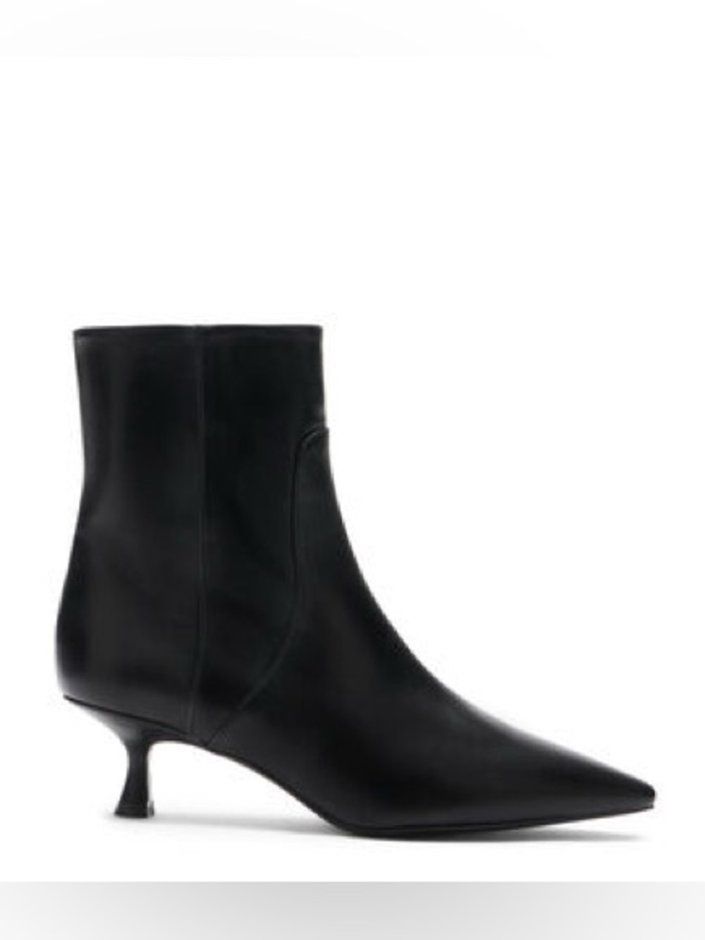 Stuart Weitzman Discovery Black Calf Leather Pointed Toe Kitten Heel Boot